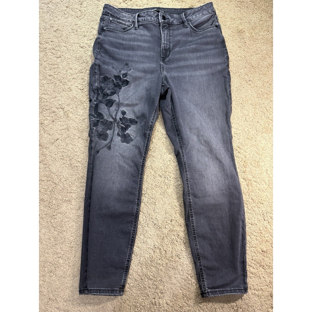 Simply Vera Vera Wang High Rise Skinny Jean Women 14 Floral Embroidered Stretch